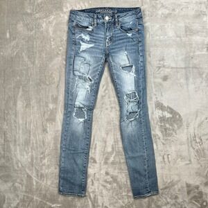 American Eagle Outfitters Womens Super‎ Stretch Skinny Jeans Distressed Ripped